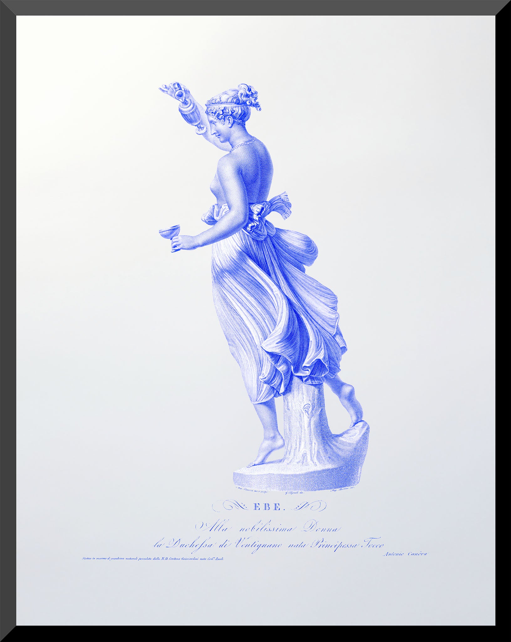 Blue and white classical statue illustration