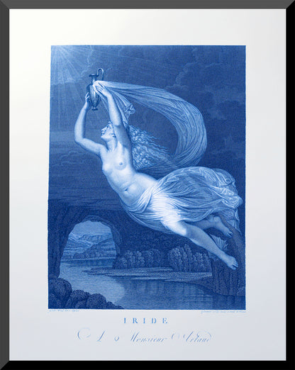 Mythological Roman figure Iris engraved in flight with water vessel