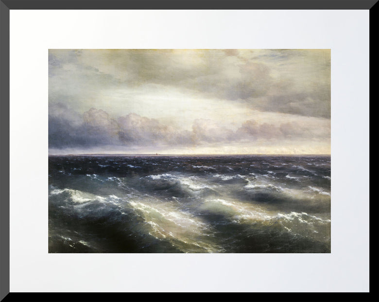 Stormy ocean with dark waves and a cloudy sky