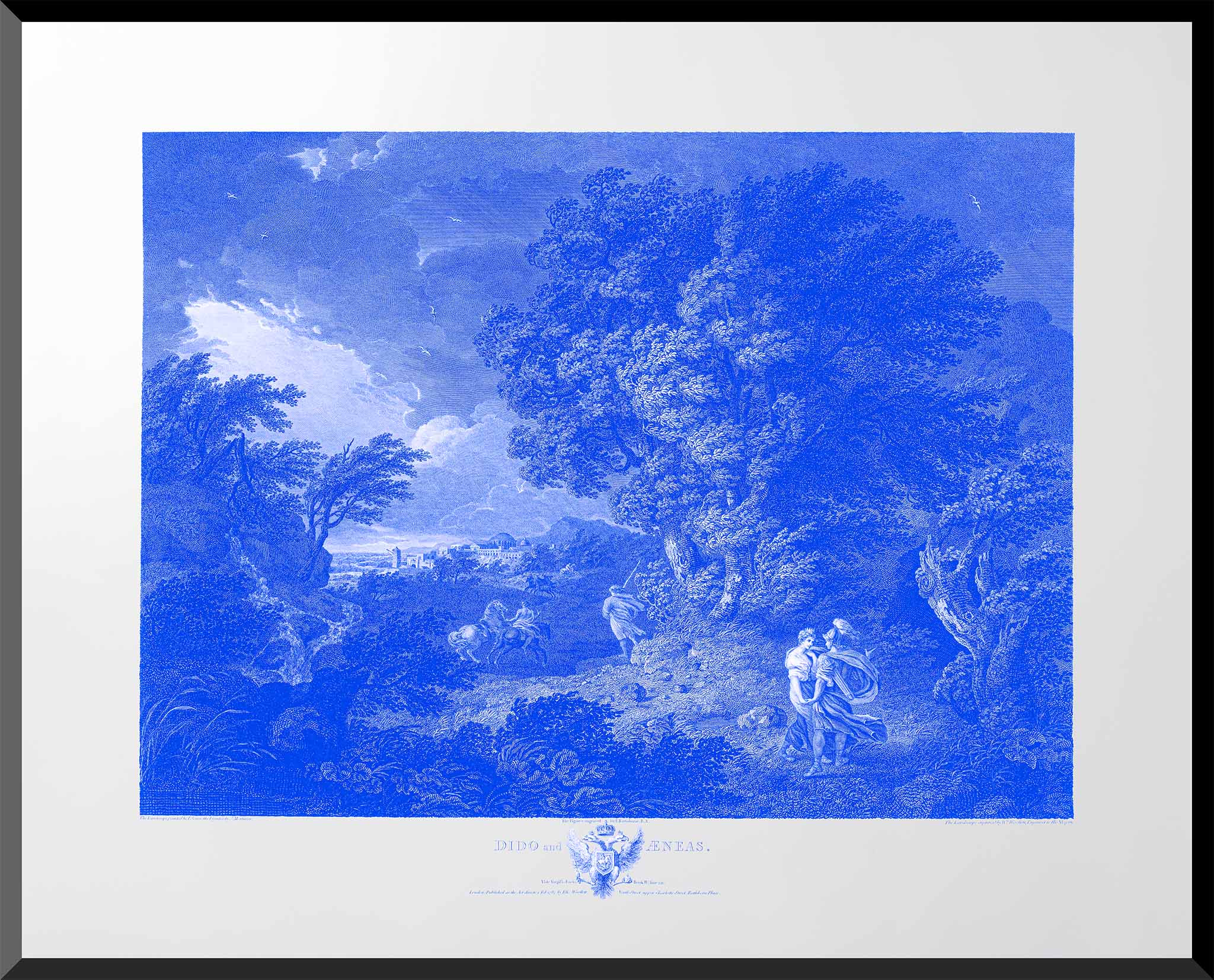 Engraving of Dido and Aeneas in a stormy landscape 1787