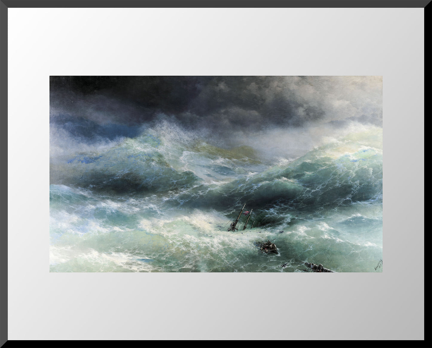 16x20 art print of 1889 ocean storm painting with shipwreck by Ivan Aivazovsky
