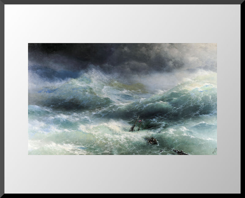 16x20 art print of 1889 ocean storm painting with shipwreck by Ivan Aivazovsky