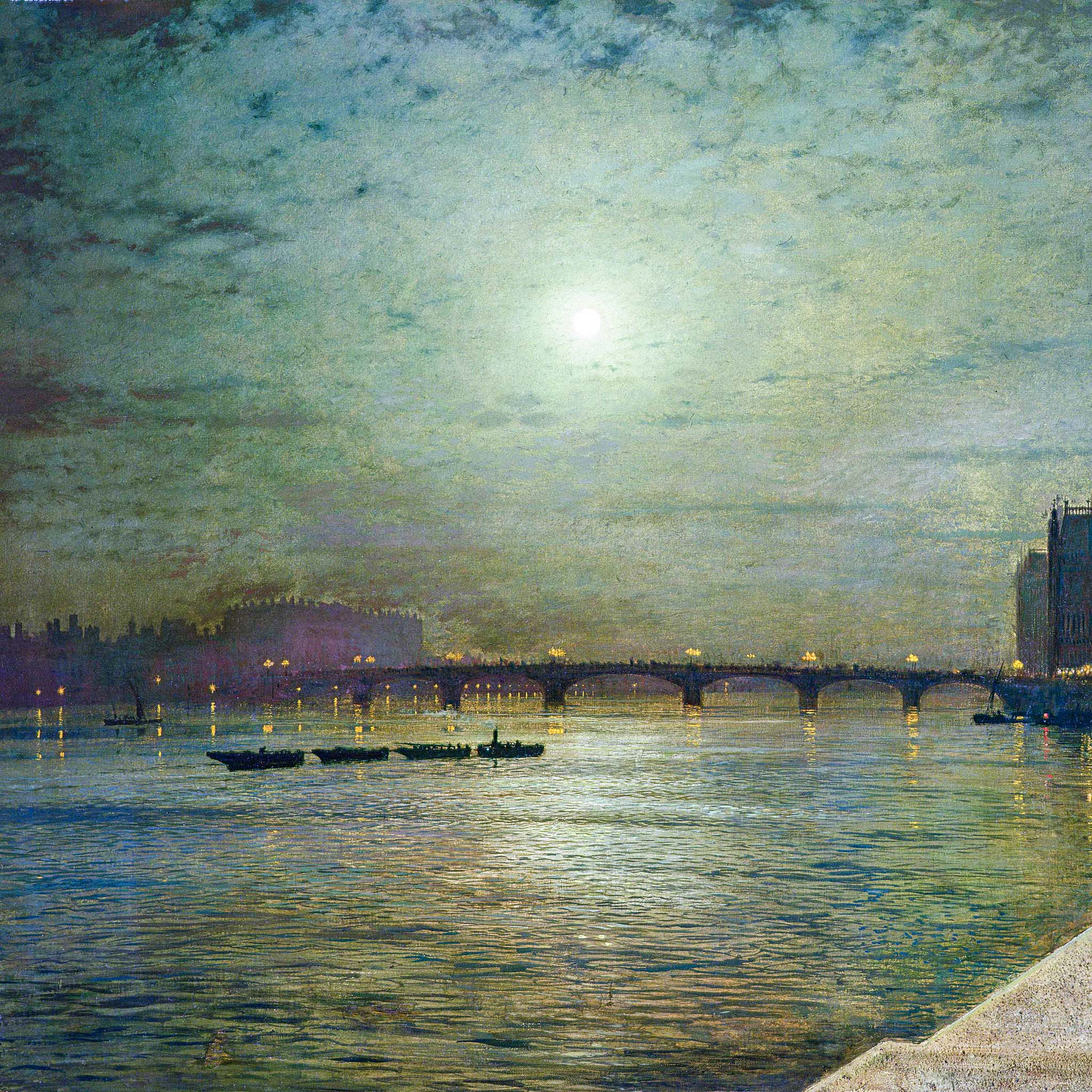 Victorian London nocturne Reflections on the Thames, Westminster (1880) by John Atkinson Grimshaw.