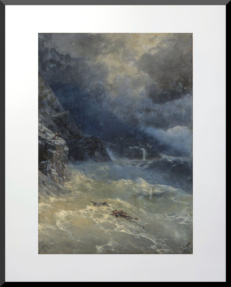 16x20 art print showing a violent sea storm near Cape Aya with crashing waves and cliffs