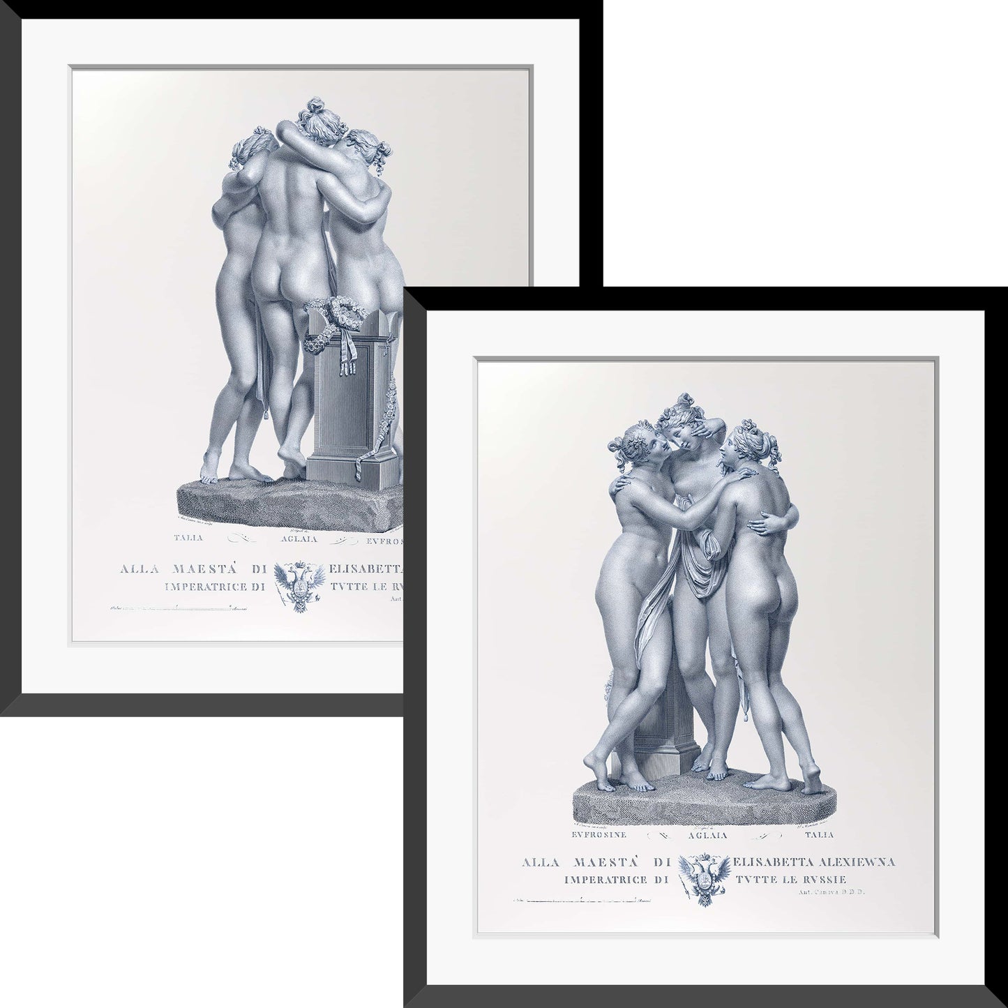 Set of 2 - 16x20 The Three Graces In Silver