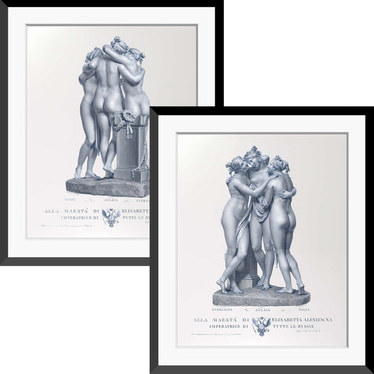Set of 2 - 16x20 The Three Graces In Silver